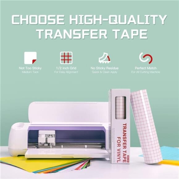Clear Vinyl Transfer Paper Tape Roll-12 x 50 FT w/Alignment Grid - Picture 2 of 7